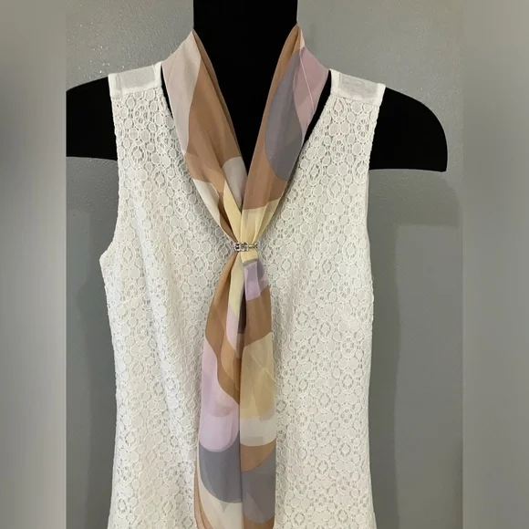 100% Silk scarf large camel grey cream - Picture 4 of 10